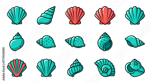 Vibrant sea shells collection illustration for summer designs and beach themes projects
