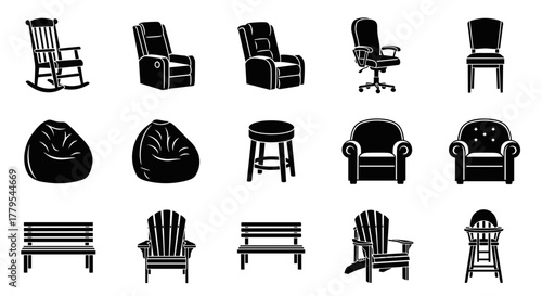 Diverse seating options collection perfect for interior design projects and furniture catalogs