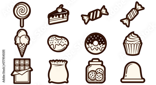 Sweet treats galore! Delicious candies, cake, donuts, ice cream for dessert cravings design