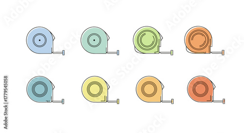 Colorful measuring tape collection shows tools for construction and DIY projects