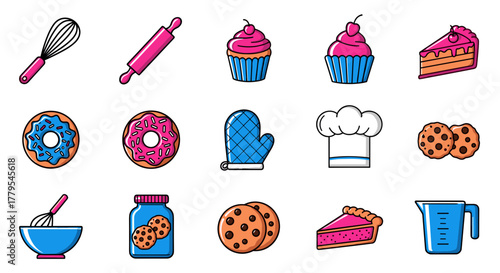 Delightful baking icons for vibrant culinary creations and sweet treats