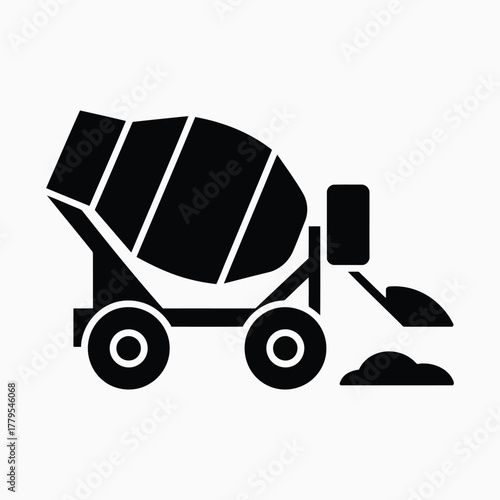 Black silhouette of a cement mixer truck pouring concrete