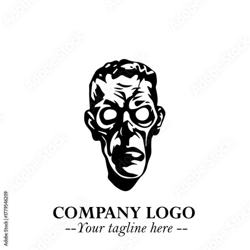 Head of Zombie Logo Symbol in Black on the White Background with Horror Minimal Vector Design