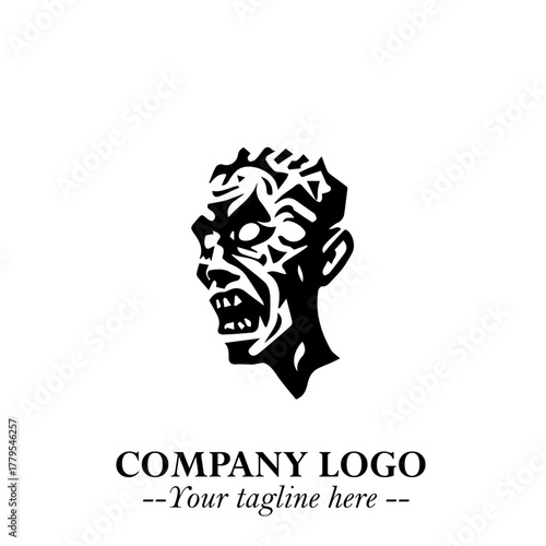 Head of Zombie Logo Symbol in Black on the White Background with Horror Minimal Vector Design