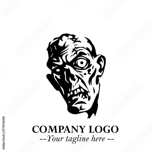 Head of Zombie Logo Symbol in Black on the White Background with Horror Minimal Vector Design