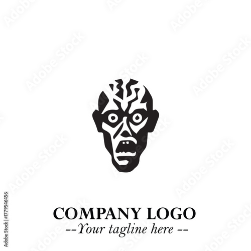 Head of Zombie Logo Symbol in Black on the White Background with Horror Minimal Vector Design