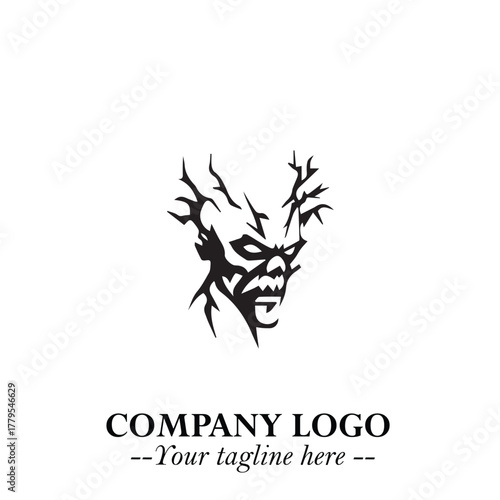 Head of Zombie Logo Symbol in Black on the White Background with Horror Minimal Vector Design