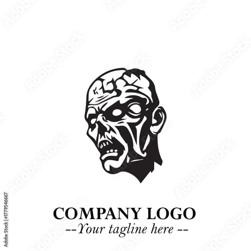 Head of Zombie Logo Symbol in Black on the White Background with Horror Minimal Vector Design