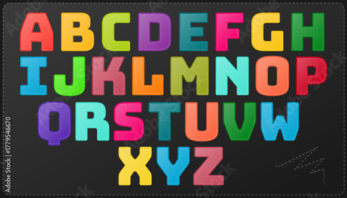 Alphabet of decorative vector letters patch. Letters for decoration, design, inscriptions on clothes, sewn letters, social media design.