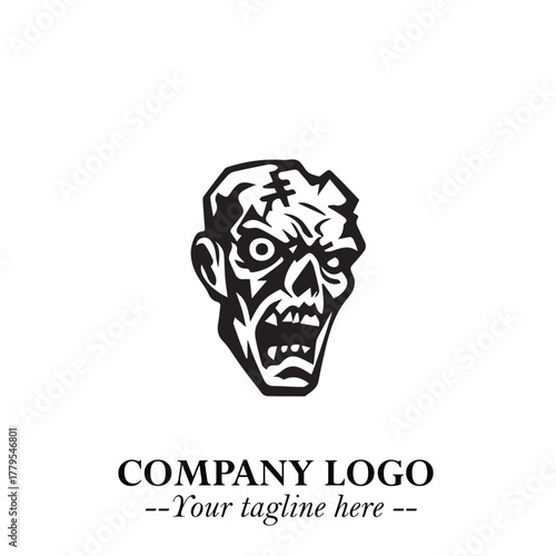 Head of Zombie Logo Symbol in Black on the White Background with Horror Minimal Vector Design