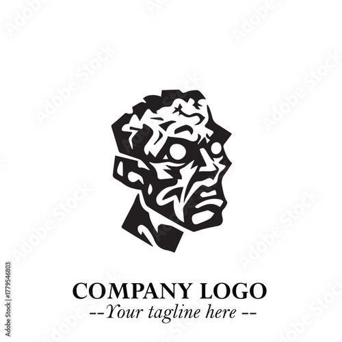 Head of Zombie Logo Symbol in Black on the White Background with Horror Minimal Vector Design