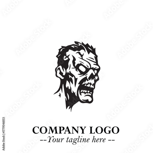 Head of Zombie Logo Symbol in Black on the White Background with Horror Minimal Vector Design