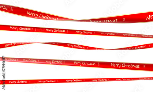 Red merry christmas ribbons 3d transparent background