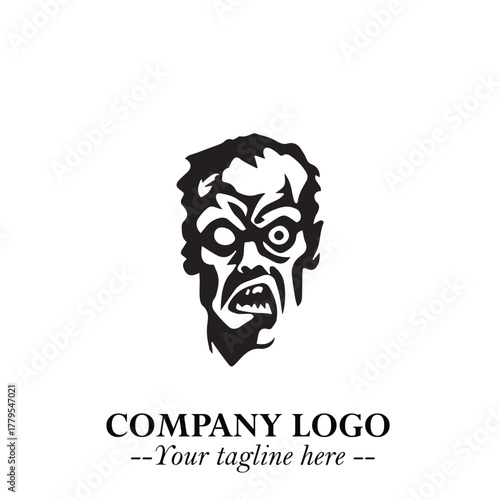 Head of Zombie Logo Symbol in Black on the White Background with Horror Minimal Vector Design