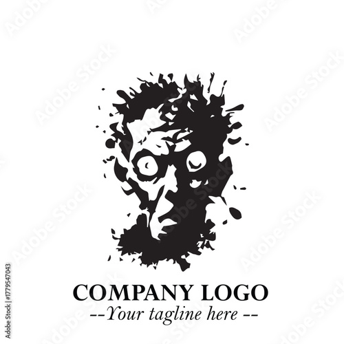 Head of Zombie Logo Symbol in Black on the White Background with Horror Minimal Vector Design