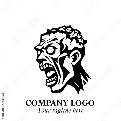 Head of Zombie Logo Symbol in Black on the White Background with Horror Minimal Vector Design