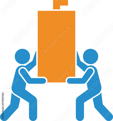Two People Moving a Large Orange Box Icon