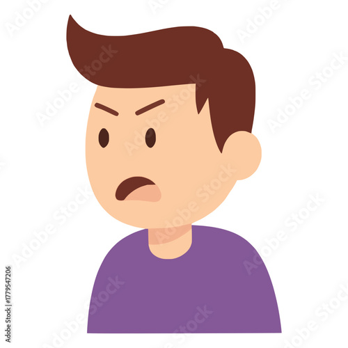 Cartoon Man with Angry and Disappointed Face Expression: Stress, Frustration, and Negative Emotion