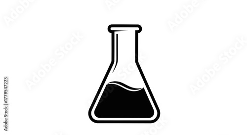 Black and white illustration of a laboratory flask containing a liquid, commonly used in scientific experiments.