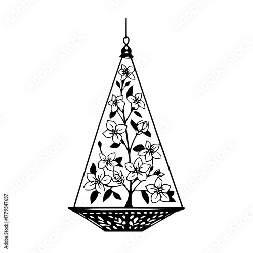 Hanging floral terrarium with delicate blossoms and intricate design elements showcase beauty and elegance