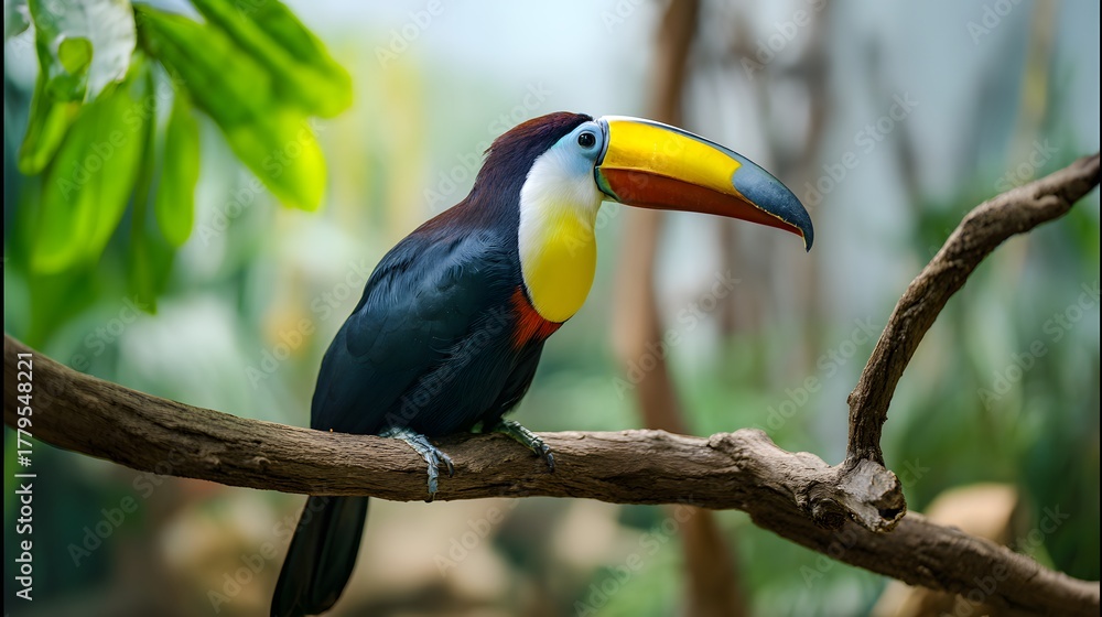 Obraz premium Vibrant toucan portrait showcases tropical beauty a lively wildlife scene full of rich color and detail