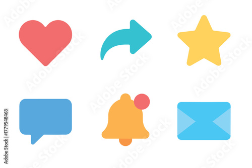 Colorful icons for social media interaction and communication design. Set of 6 vector illustration