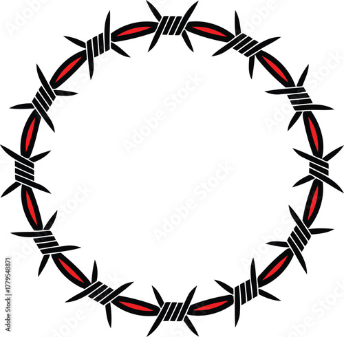 Circular barbed wire crown with red accents symbolizing pain and suffering