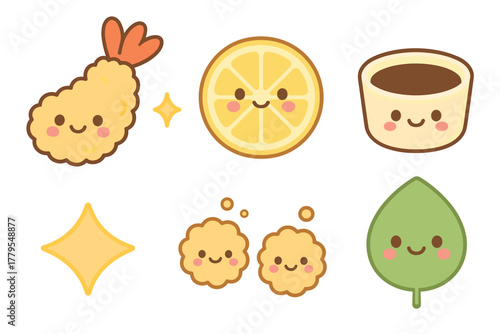 Cute food characters for playful culinary design and decoration. Set of 6 vector illustration
