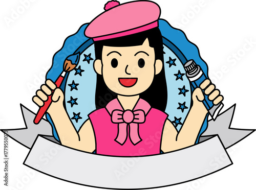 logotype of A girl is holding a paintbrush