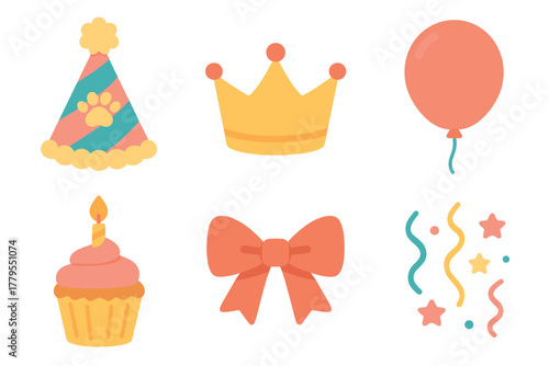 Colorful celebration party elements for festive occasions. Set of 6 vector illustration