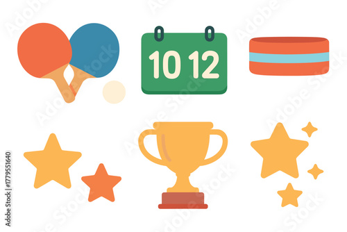 Fun elements of sports celebration and tournaments for events. Set of 6 vector illustration