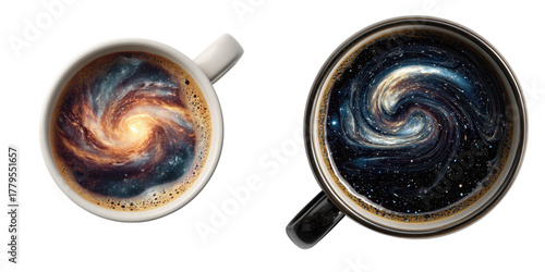 Fantasy cup of coffee with galaxy inside, isolated on white png