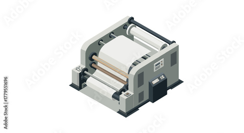 Industrial printing machine in isometric style for modern manufacturing design