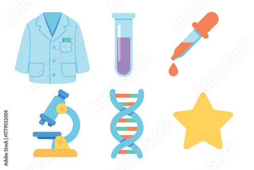 Science education elements for learning and experiments. Set of 6 vector illustration