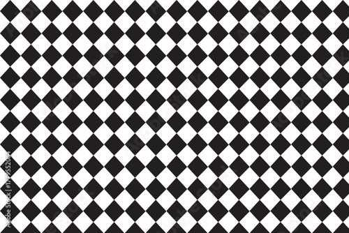 A seamless black and white rhombus diamond pattern arranged in a horizontal grid. The alternating diamonds create a geometric, checkered effect that is ideal for backgrounds, textiles, wallpapers
