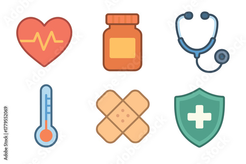Health care symbols for wellness and medical services. Set of 6 vector illustration
