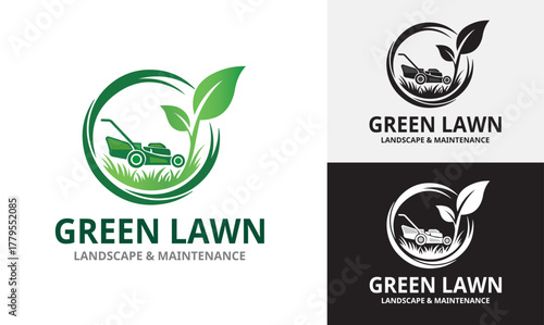 Green Lawn Landscape Maintenance Logo Lawn Care Gardening Service