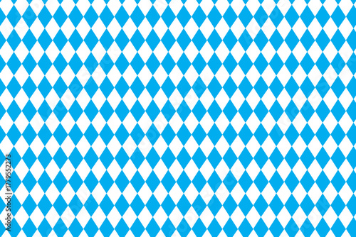 Oktoberfest seamless pattern. Bavarian flag print. Vector blue and white rhombus banner background. Bavaria Octoberfest party wallpaper. Munich beer festival repeat pattern. Harlequin check tablecloth