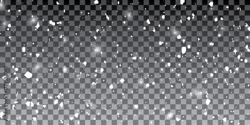 Falling snow freeze motion. Texture isolated on transparent background. Perfect for white snowflakes overlay, winter abstract