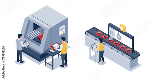 Isometric factory automation with 3d printing and conveyor systems