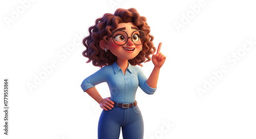Cartoon woman pointing isolated on transparent background