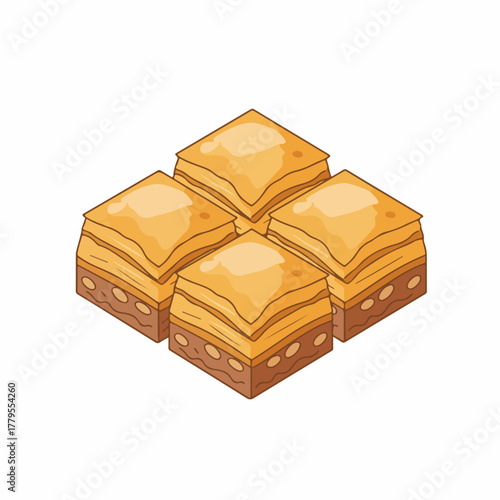 Isometric Delicious Baklava Sweet Pastry Turkish Dessert Food Illustration