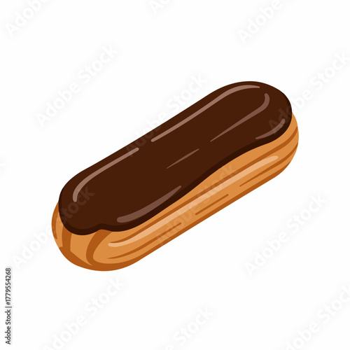 Simple Isometric Delicious Eclair Pastry with Chocolate Glaze Dessert Illustration