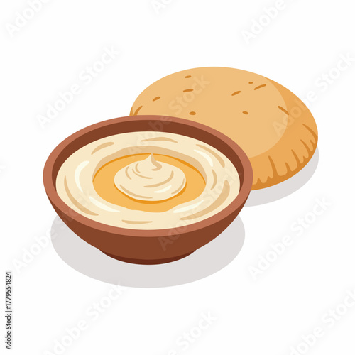 Isometric Creamy Dip with Pita Bread Delicious Middle Eastern Cuisine