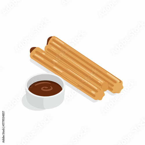 Isometric Detailed Delicious Churro with Chocolate Dip Snack Dessert