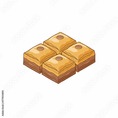 Isometric Handdrawn Delicious Baklava Traditional Dessert Sweet Food Illustration