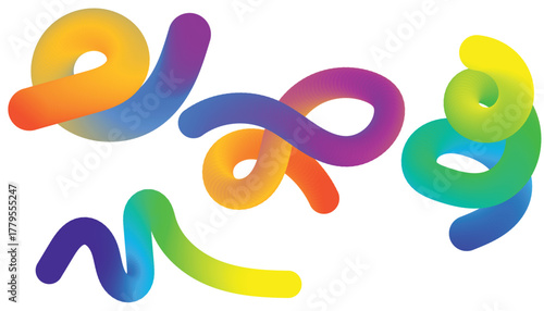 Colorful abstract gradient ribbon shapes with smooth curves and twists on white background in modern vector design