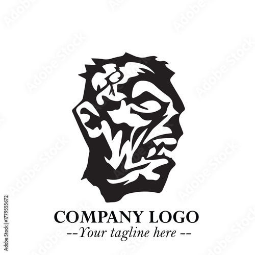 Head of Zombie Logo Symbol in Black on the White Background with Horror Minimal Vector Design