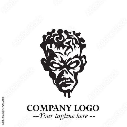 Head of Zombie Logo Symbol in Black on the White Background with Horror Minimal Vector Design