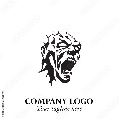 Head of Zombie Logo Symbol in Black on the White Background with Horror Minimal Vector Design